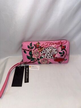 Ed Hardy Pink Dancin in the Night wallet NWT Pink Snow Leopard Y2K
